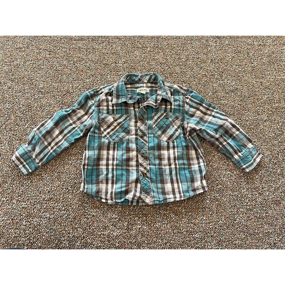 Cherokee Boys Checkered Button Up Shirt Size 4/5